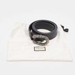 Pre Owned Gucci Black Leather Crysta Dionysus Buckle Belt 95CM
