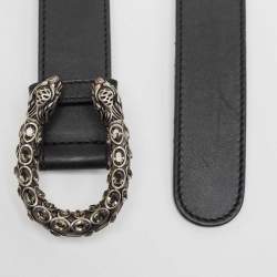 Pre Owned Gucci Black Leather Crysta Dionysus Buckle Belt 95CM