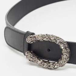 Pre Owned Gucci Black Leather Crysta Dionysus Buckle Belt 95CM