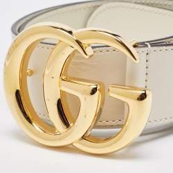 مملوكة مسبقًا Gucci Off White Leather GG Marmont Buckle Belt 65CM