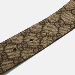 مملوكة مسبقًا Gucci Black/Beige GG Supreme and Leather GG Marmont Belt 65CM