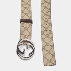 Pre Owned Gucci Beige/Brown GG Supreme Canvas and Leather Interlocking G Buckle Belt 95CM