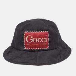 Pre Owned Gucci Black Cotton Logo Patch Detail Bucket Hat XL