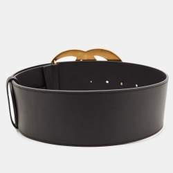 Gucci Black Leather GG Marmont Waist Belt 65CM