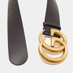 Gucci Black Leather GG Marmont Waist Belt 65CM
