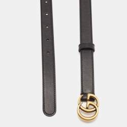 مملوكة مسبقًا Gucci Black Leather GG Marmont Slim Belt 65CM