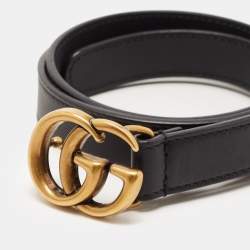 مملوكة مسبقًا Gucci Black Leather GG Marmont Slim Belt 65CM