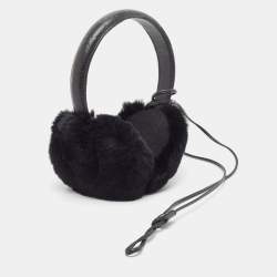 Gucci Black GG Embossed Leather & Fur Earmuffs