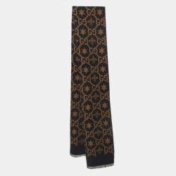 Gucci Black GG Bee Stars Patterned Wool Scarf