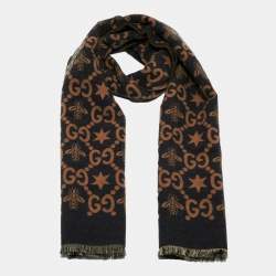 Gucci Black GG Bee Stars Patterned Wool Scarf