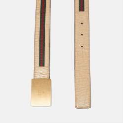 Gucci Beige Leather Web Buckle Belt 80CM