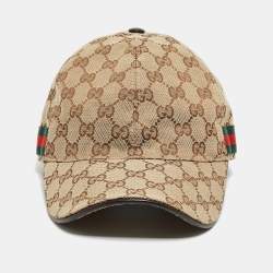 Gucci Beige Web Detail GG Canvas Baseball Hat M