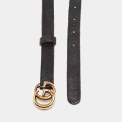 Pre Owned Gucci Black Leather Double G Buckle Slim Belt 80 CM