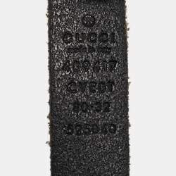 Pre Owned Gucci Black Leather Double G Buckle Slim Belt 80 CM