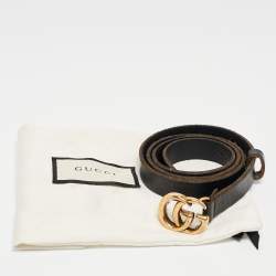 Pre Owned Gucci Black Leather Double G Buckle Slim Belt 80 CM