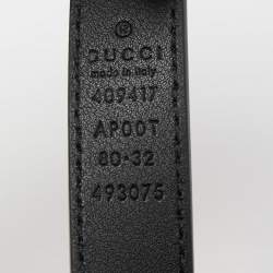 Pre Owned Gucci Black Leather Double G Buckle Slim Belt 80 CM