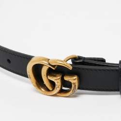 Gucci Black Leather Double G Buckle Slim Belt 85 CM