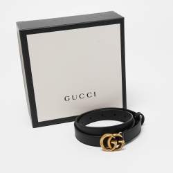 Gucci Black Leather Double G Buckle Slim Belt 85 CM