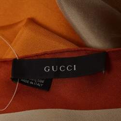 Gucci Orange Colorblock Interlocking G Print Silk Scarf