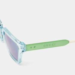Gucci Light Blue/Metallic Gradient GG0975S Mirrored Square Sunglasses