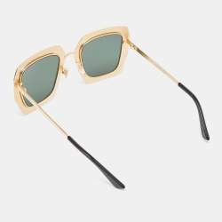 Pre Owned Gucci Gold/Black Crystals Square Oversized Sunglasses