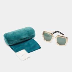 Pre Owned Gucci Gold/Black Crystals Square Oversized Sunglasses