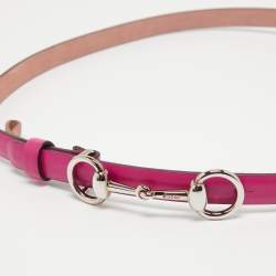 Gucci Pink Leather Horsebit Buckle Slim Belt 80 CM