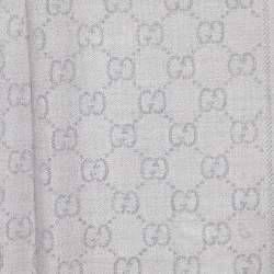 Gucci Grey GG Patterned Wool Fringed Scarf