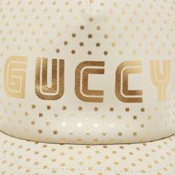 Gucci Off White Stars Logo Print Leather & Nylon Baseball Cap L