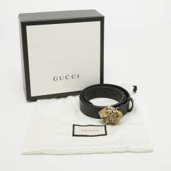 Gucci Black Leather Tiger Head Buckle Belt 80CM