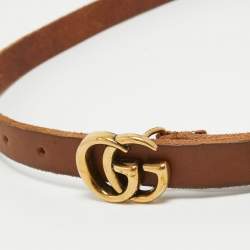 مملوكة مسبقًا Gucci Brown Leather Double G Slim Buckle Belt 85CM
