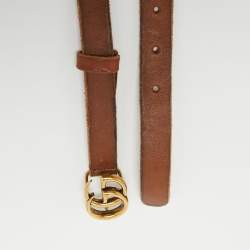 مملوكة مسبقًا Gucci Brown Leather Double G Slim Buckle Belt 85CM