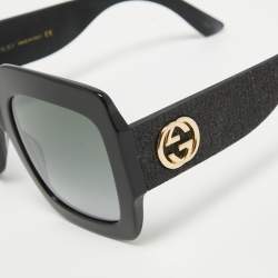 مملوكة مسبقًا Gucci Black Gradient GG0102S Pop Glitter Iconic Oversize Square Sunglasses
