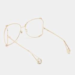 Gucci Gold Metal GG0252S Pearl Oversized Sunglasses 