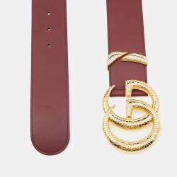 Gucci Burgundy Leather GG Marmont Wide Waist Buckle Belt 80CM
