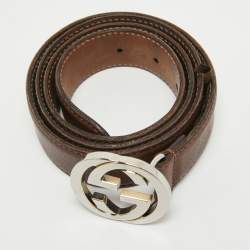 مملوكة مسبقًا Gucci Dark Brown Leather Interlocking G Belt 90CM