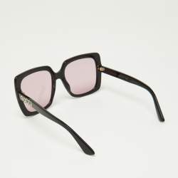 Pre Owned Gucci Black/Pink GG0418S Crystal Logo Oversized Sunglasses