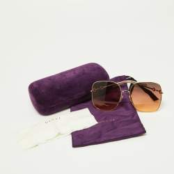 Pre Owned Gucci Gold Tone/Brown Gradient GGG0879S Square Sunglasses