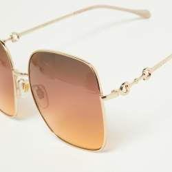 Pre Owned Gucci Gold Tone/Brown Gradient GGG0879S Square Sunglasses