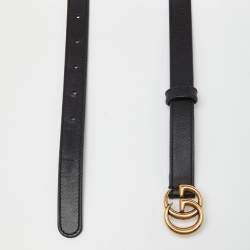 Pre Owned Gucci Black Leather GG Marmont Slim Buckle Belt 75CM