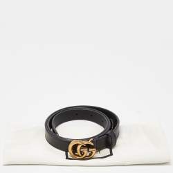 Pre Owned Gucci Black Leather GG Marmont Slim Buckle Belt 75CM
