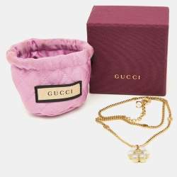 Pre Owned Gucci GG Marmont Faux Pearl Gold Tone Necklace