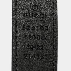 Pre Owned Gucci Black Leather Torchon Double G Buckle Slim Belt 80 CM