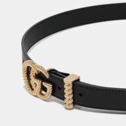 Pre Owned Gucci Black Leather Torchon Double G Buckle Slim Belt 80 CM