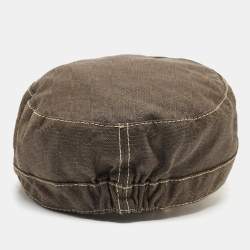 Pre Owned Gucci Vintage Brown GG Canvas and Patent Leather Newsboy Cap S