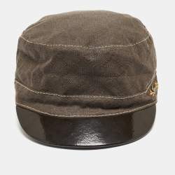 Pre Owned Gucci Vintage Brown GG Canvas and Patent Leather Newsboy Cap S