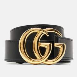 مملوكة مسبقًا Gucci Black Leather Double G Buckle Belt 95CM