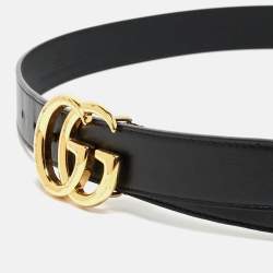 مملوكة مسبقًا Gucci Black Leather Double G Buckle Belt 95CM