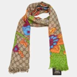 Gucci Beige GG Jubilee Print Modal and Silk Fringed Shawl