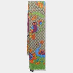 Gucci Beige GG Jubilee Print Modal and Silk Fringed Shawl